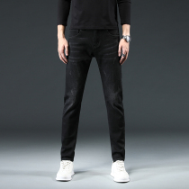 Hong Kong luxury big-name jeans mens trendy brand elastic slim foot pants spring and autumn Joker high-end black pants