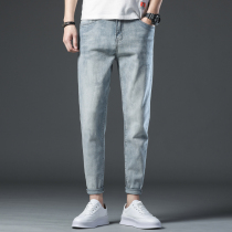 Hong Kong 2021 Spring and Autumn Men Harlan Denim ankle-length pants Korean version of the trend Joker Tide Brand 9 points light pants