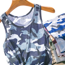 Ice silk vest men summer tide slim elastic exercise fitness quick dry wide shoulder camouflage mesh sleeveless T-shirt thin