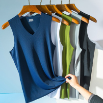 Ice silk vest mens summer thin seamless loose waistcoat grid sports quick-drying sleeveless T-shirt trend