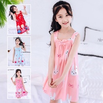 Girls nightgown cotton dress little girl pajamas female summer childrens ice silk suspenders thin summer Princess
