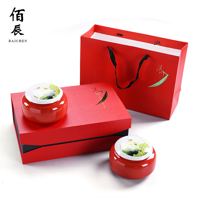 Tea packaging gift box empty box on the new gm in half jins of green Tea, red Tea pot of ceramic seal pot double tank