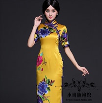 So beautiful and vivid 2022 spring new mulberry silk weighing real silk qipao long style walking show gown