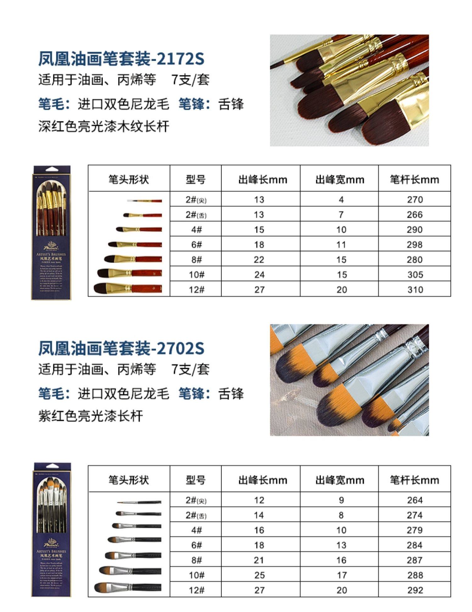 凤凰水粉水彩笔猪鬃毛油画笔狼毫丙烯画笔色彩画笔圆头勾线笔套装