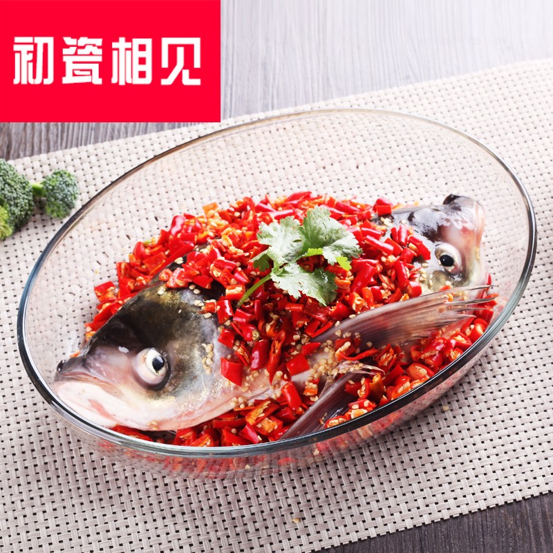 Meet early porcelain toughened transparent glass fish dishes home large steamed fish dish creative dish for micro FanPan breakfast