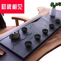 First porcelain meet black gold stone tea tray Natural drainage Simple tea ceremony Household small living room rectangular set bubble table stone