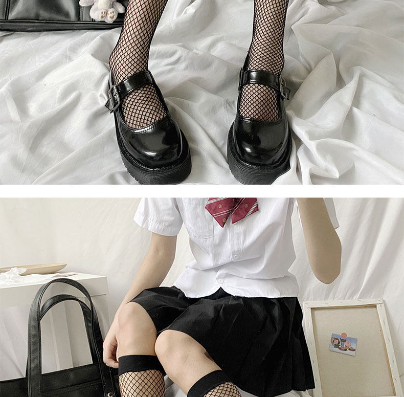 日系jk镂空暗黑性感渔网中筒袜夏季朋克黑色网红小腿袜网格短袜潮