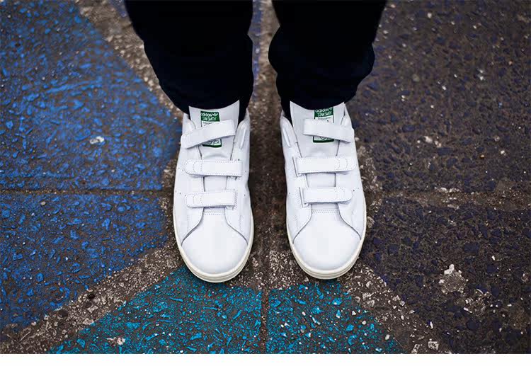 史密斯stan smith cf ngo "velcro" white green 情侣板鞋