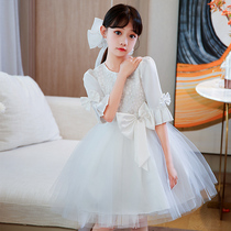 Girl Princess Dress Autumn Dress Fluffy Yarn Flowers Child Wedding Dress Little Girl Walking Show Host to Dress Children Gown