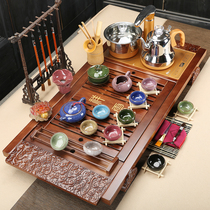 Tea drinking tea set Household simple purple sand glass Xiangyun solid wood tea tray Tea table automatic induction cooker set