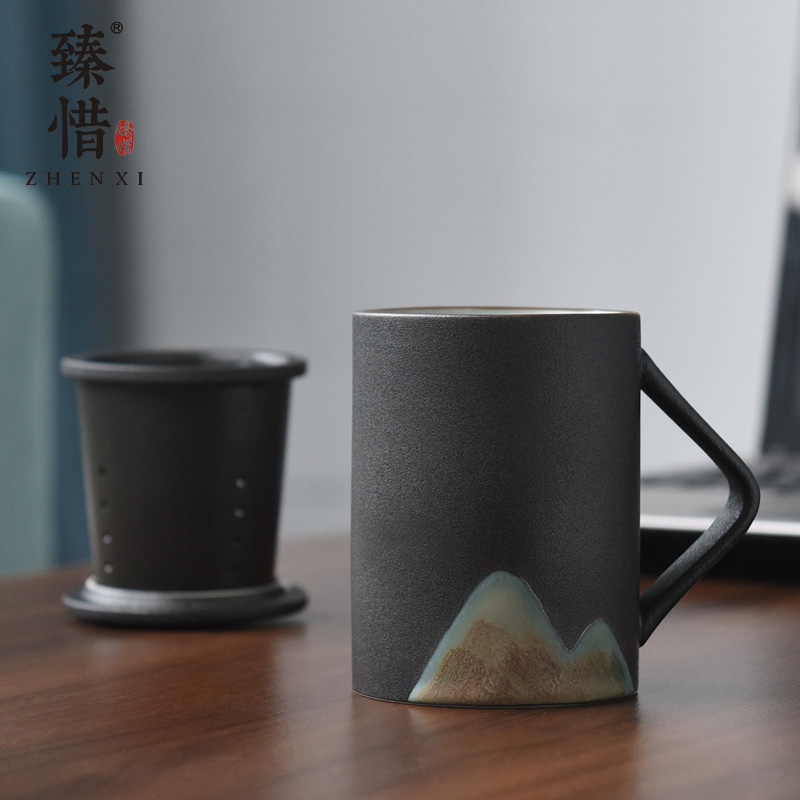 By understanding the modern distant mountains mark cup with cover filter ceramic cups creative office cup ink wind household water bottle