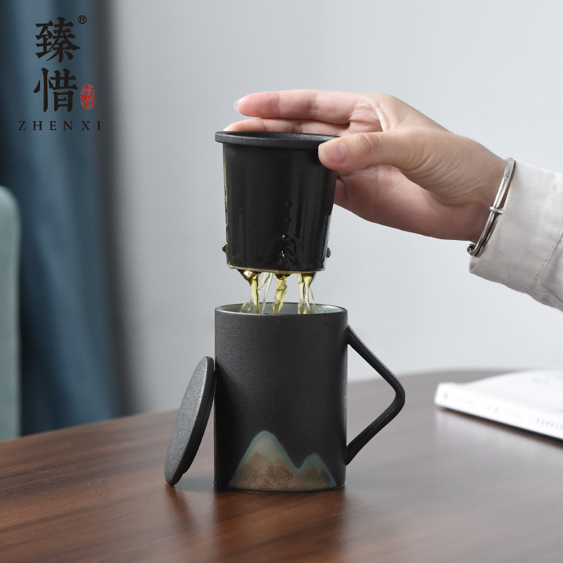 By understanding the modern distant mountains mark cup with cover filter ceramic cups creative office cup ink wind household water bottle