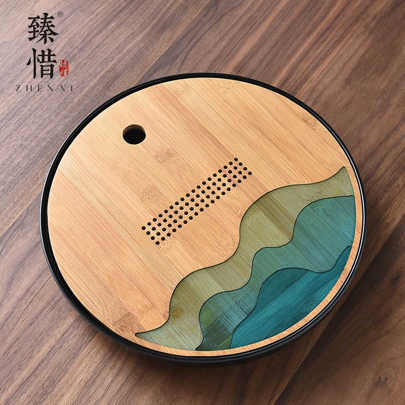 By understanding the modern contracted household bamboo tea tray tray ceramic epoxy resin kung fu tea set dry small tea table