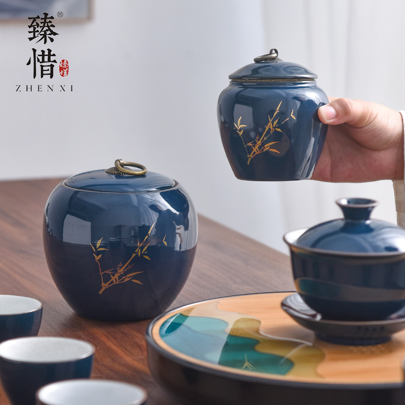 "Precious little ji blue glaze large caddy fixings kung fu tea set ceramic tea pot the blue seal pot and tea, tea warehouse