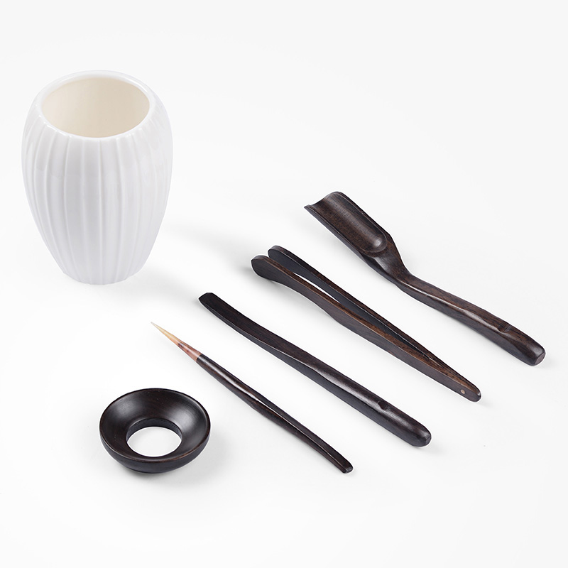 Become precious little dehua white porcelain tea six gentleman kung fu tea set ebony wood ChaGa teaspoons of spare parts