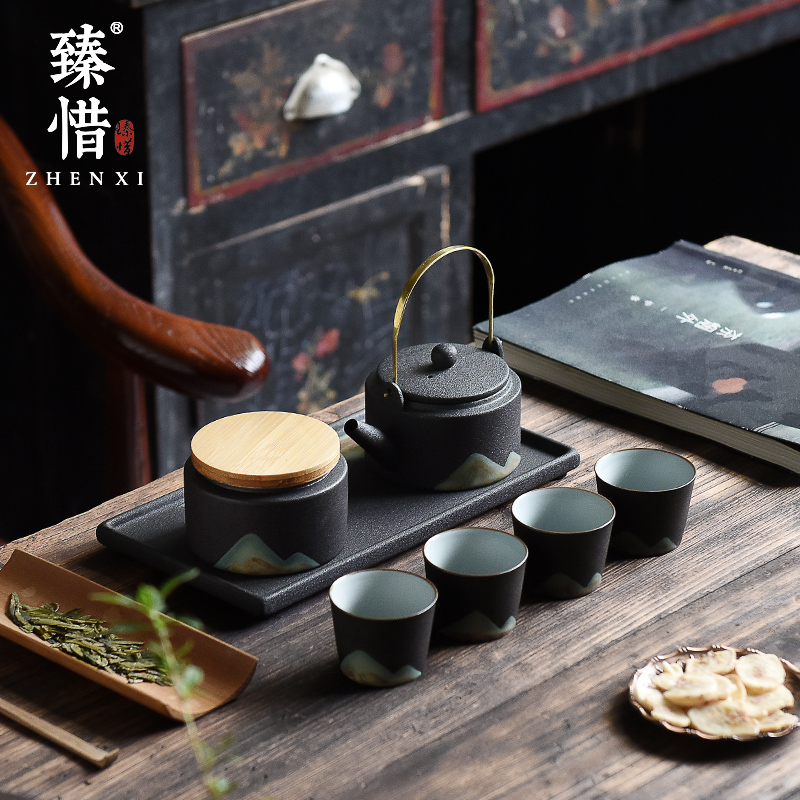 By understanding the modern distant mountains kung fu tea set of black suit creative landscape home tea tray cup teapot tea pot