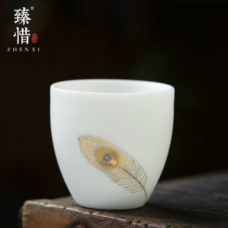 Become precious little wealth changchun gold sample tea cup suet jade porcelain kung fu tea set household porcelain cups high - end gifts