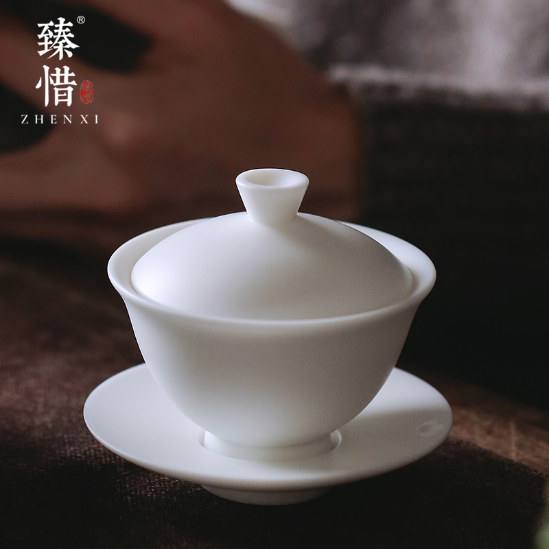 "Precious little dehua white porcelain manually suet jade porcelain ceramic three tureen household kung fu tea teapot teacup