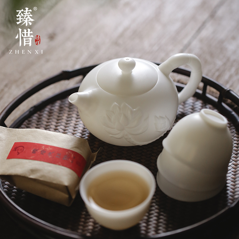 Become precious little thin foetus biscuit firing suet jade white porcelain teapot household kung fu tea teapot pure manual xi shi pot