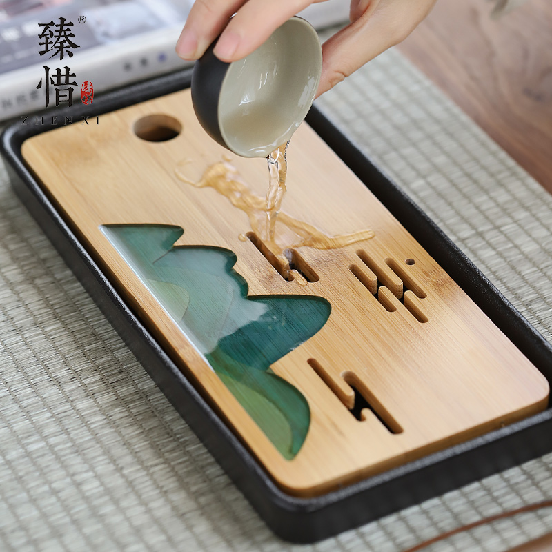 By understanding the modern contracted household bamboo tea tray tray ceramic epoxy resin kung fu tea set dry small tea table