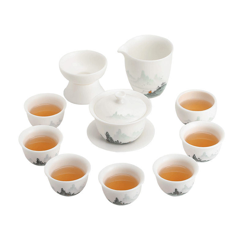 Become precious little hand - made aoyama, abbreviation suet jade white porcelain high - end kung fu tea set suits for domestic cups tureen gift box