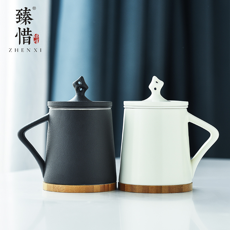 By understanding the modern creative mark cup with cover filter cup tea office contracted household glass ceramic tea cup