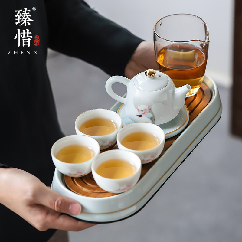 By understanding the modern kung fu tea set home sitting room portable travel crack cup contracted small ceramic tea tray