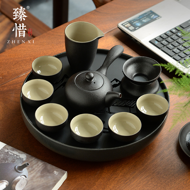 "Precious little black ceramic contracted household Japanese modern kung fu tea set little teapot cup travel dry tea tray