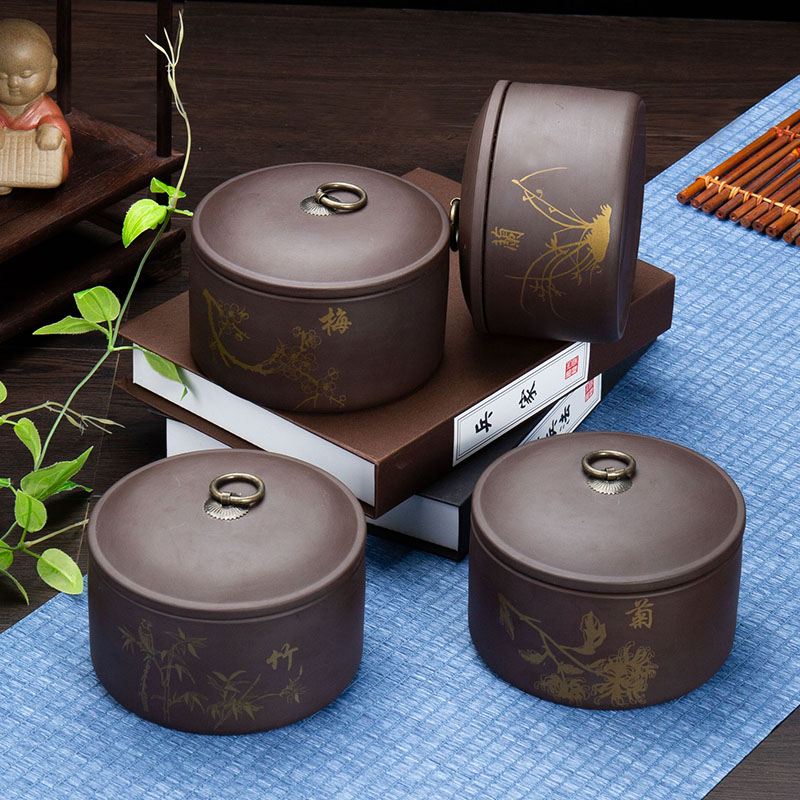 Jane quality ceramic violet arenaceous caddy fixings seal pot moisture storage tank small household kung fu pu 'er tea box by hand