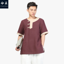 The three-grain button Tang costume top of Tang Xiang Zen intends to practice the retro shirt short-sleeved Chinese style Zen costume