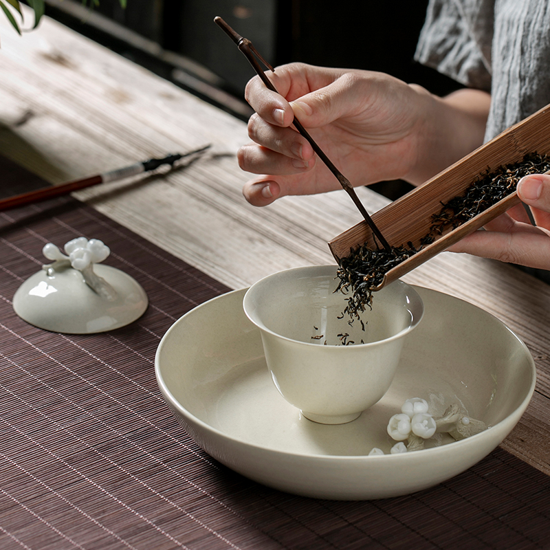 The Self - "appropriate content of jingdezhen hand - made pomegranate tureen single CPU use ceramic retro kung fu tea set