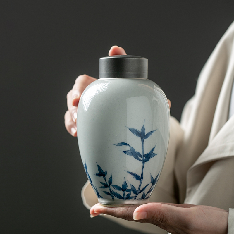 Jingdezhen hand - made self - "appropriate content of Chinese style tea storage tanks trace silver bamboo caddy fixings Japanese POTS to restore ancient ways