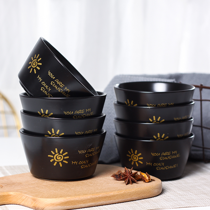 The sun series ceramic bowl household Japanese - style tableware suit creative move eight black soup bowl mercifully rainbow such as bowl of rice bowl