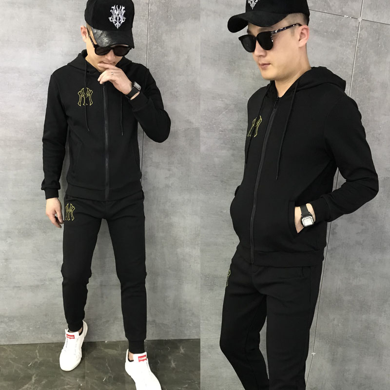 autumn and winter 2019 new plush hoodie suit men's fashion brand korean leisure two piece set net red spirit boy