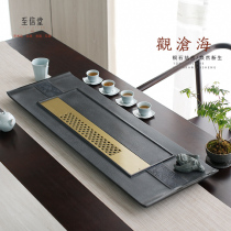To Xintang Wujin Stone Tea Plate Whole Stone Tea Table Copper Stone Combined with Black Gold Stone Stone Tea Sea Home Office