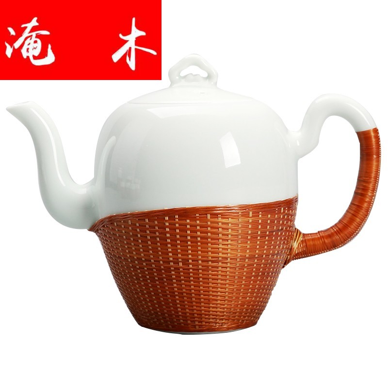 Submerged wood jingdezhen ceramic tea set home little teapot checking bamboo has tea white porcelain contracted kunfu tea