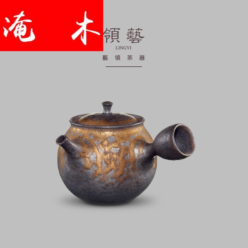 Submerged wood craft fine gold glaze iron teapot hand made ceramic glazed pottery pot side put the pot of kung fu tea teapot tea taking