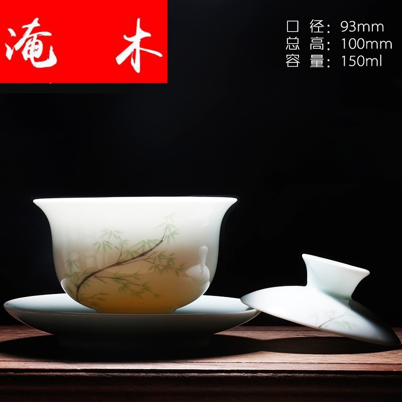 Submerged wood, jade porcelain tureen large cups manual three bowl kung fu tea tea powder enamel ware jingdezhen ceramics