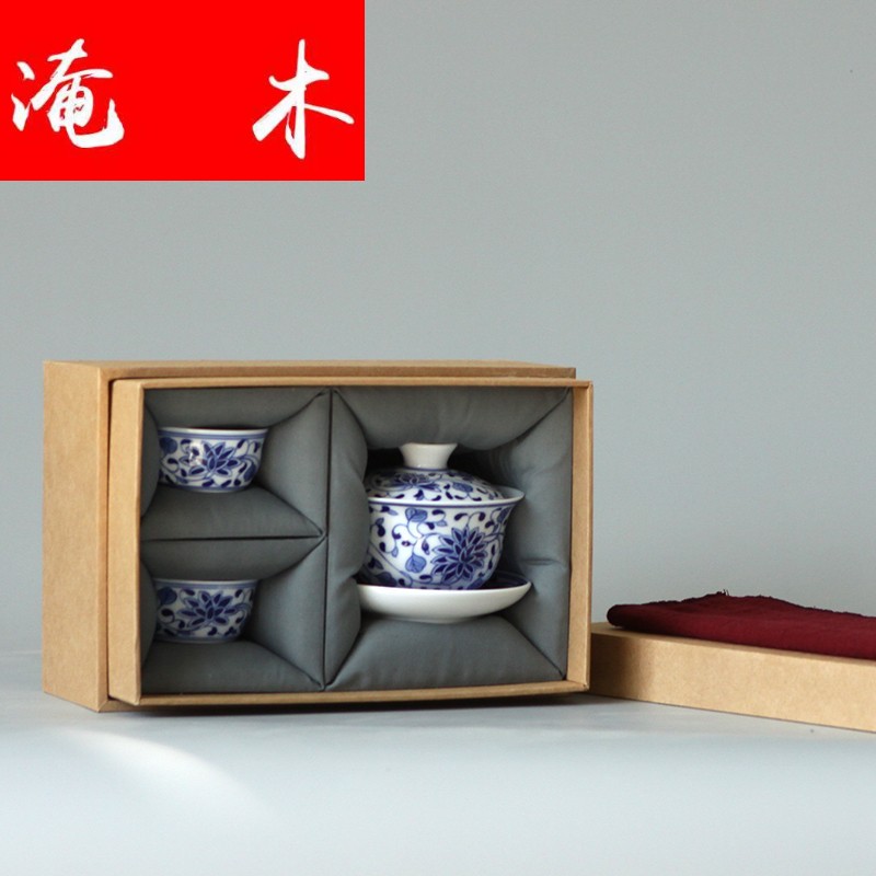 Submerged wood jingdezhen porcelain kung fu tea tureen of blue and white porcelain teacup thin foetus manual hand - made three bowl bound