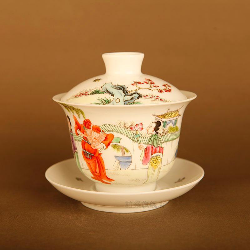 Submerged wood imperial tea garden official authentic counters jingdezhen porcelain pure checking quality tea powder enamel flora tureen