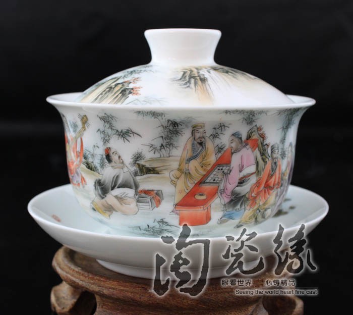 Flooded wood jingdezhen porcelain tea tureen manual only three hand pastel glass ceramic bowl cover cups of tea ware