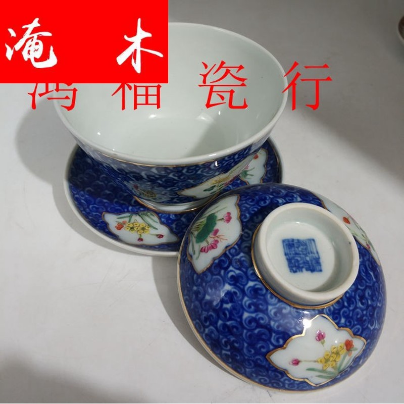 Submerged wood jingdezhen culture revolution factory goods blue - and - white porcelain seiko window pastel hand - made flowers tea tureen tea cups