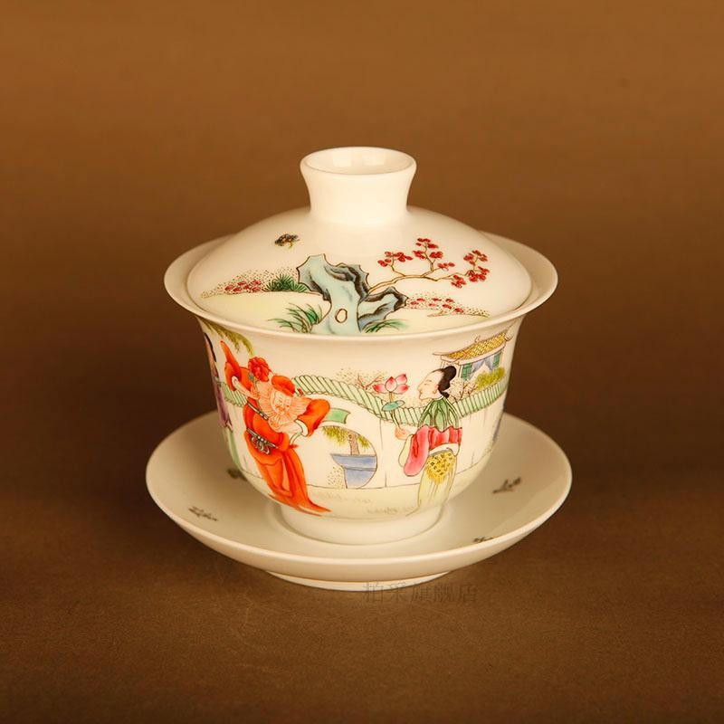 Submerged wood imperial tea garden official authentic counters jingdezhen porcelain pure checking quality tea powder enamel flora tureen