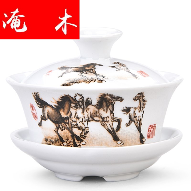 Submerged wood powder enamel hand - made only three large tea tureen ceramics jingdezhen kung fu tea tea cup