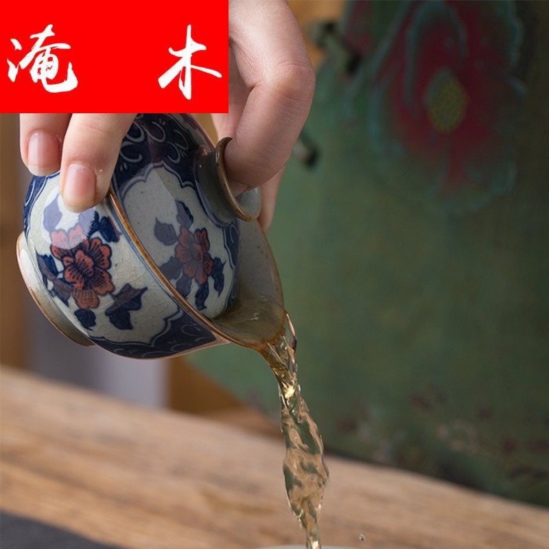 Submerged wood jingdezhen blue and white tureen large youligong hand - made tureen tea bowl cover glass ceramic kunfu tea cups