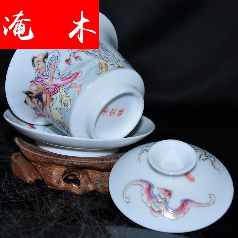 Flooded, the rhyme of jingdezhen hand - made famille rose porcelain tea tureen only three cup Jin Hongxia hand bowl CWJ