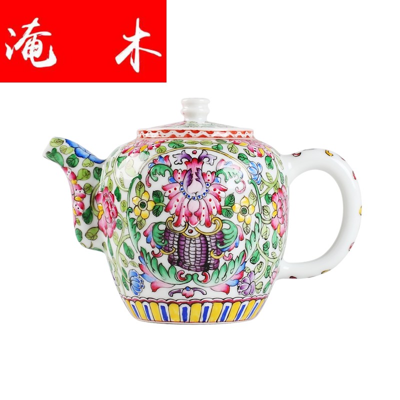 Flooded jingdezhen wood powder enamel hand - made m letters flowers filtering household kung fu tea colored enamel porcelain tea tea