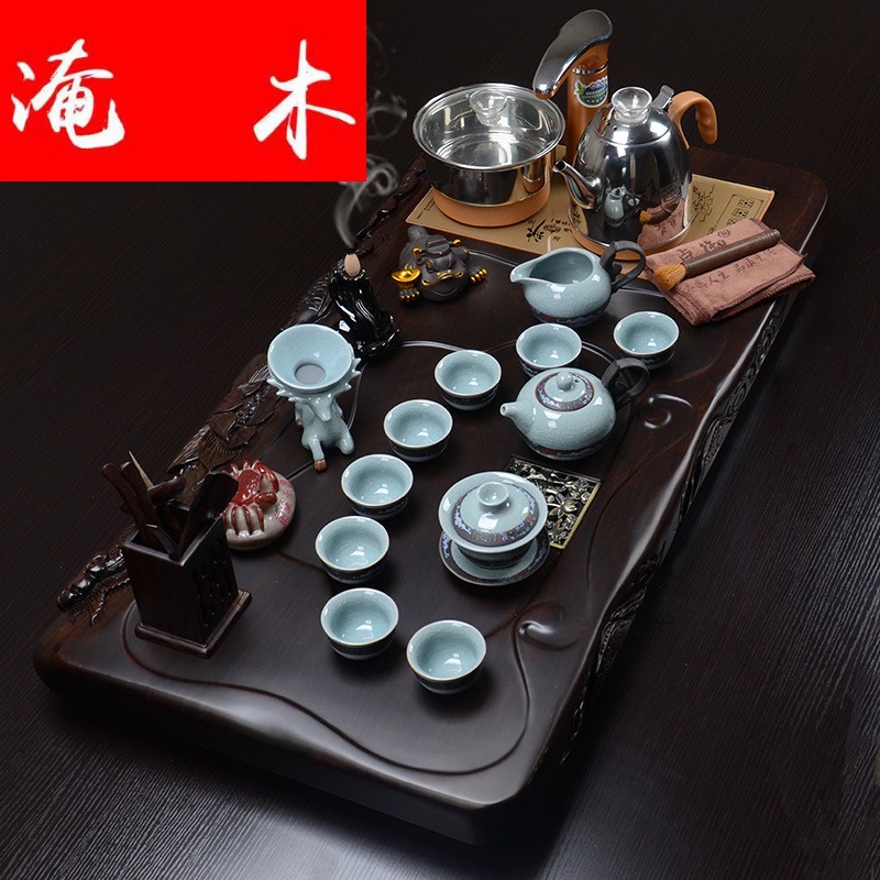 Flooded hand carved Pisces show lotus ebony wood tea tray was four unity of violet arenaceous kung fu tea set