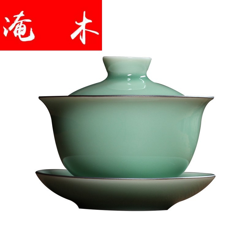 Submerged wood only three tureen ceramic cups name plum green manual kung fu tea tea tea bowl thin body glaze thick