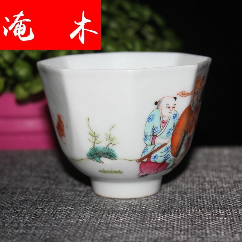 The Six square cup all hand - made wooden jingdezhen pastel characters design details of high - grade tea archaize porcelain tea set household